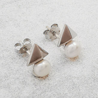 Geometryczne srebrne kolczyki z perłami - 2