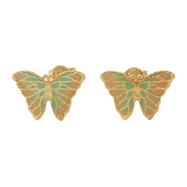 Złote emaliowane kolczyki motylki