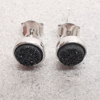 Kolczyki srebrne z czarną druzą - 2