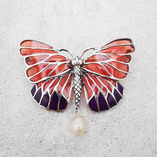 Kolorowa broszka motyl z perełką
