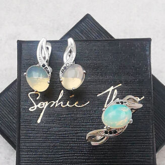 Srebrne kolczyki z pięknym owalnym opalem - 5