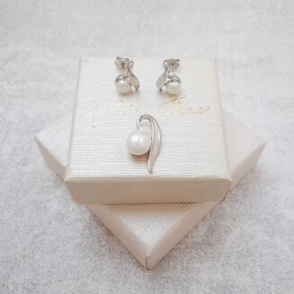 Komplet z perłami i oprawą w kształcie listka - 2