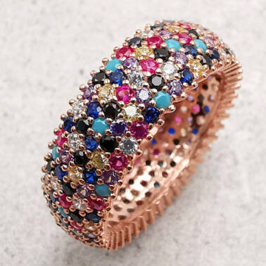 Obrączka pierścionek z kolorowymi cyrkoniami