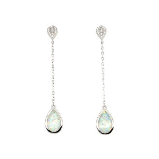 Długie wiszące kolczyki łezki z opalem - 3