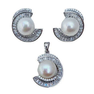 Zjawiskowy komplet z perłami i cyrkoniami