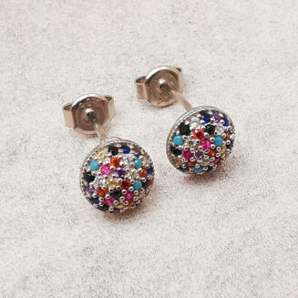 Srebrne kolczyki mniejsze kopułki wysadzane kolorowymi cyrkoniami - 2